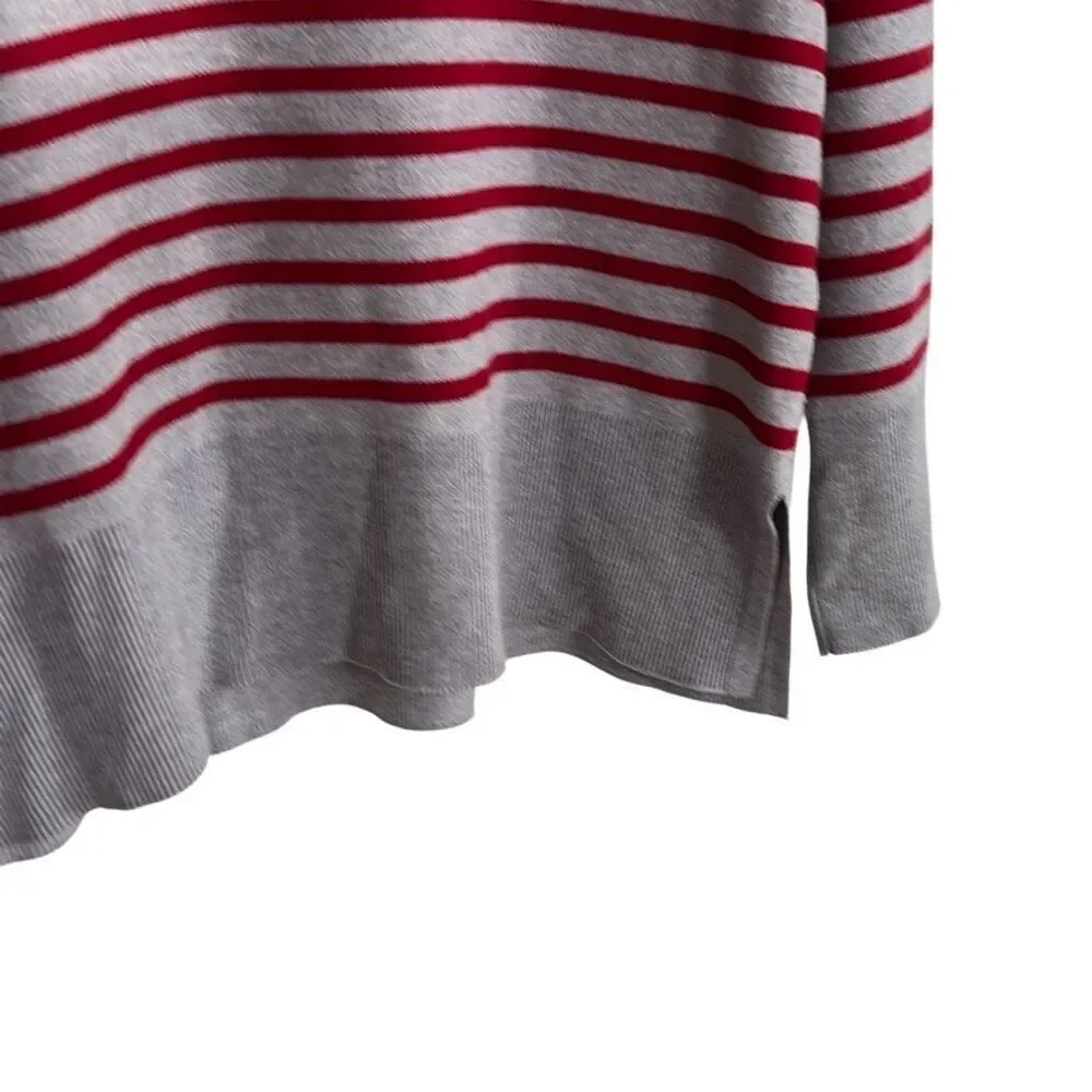Loft‎ Stripe V-Neck Long Sleeve Knit Pullover Sweater Gray Red Size Large